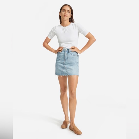 Everlane Dresses & Skirts - Everlane  Denim Mini Skirt Distressed Light wash women’s size 29. EUC
